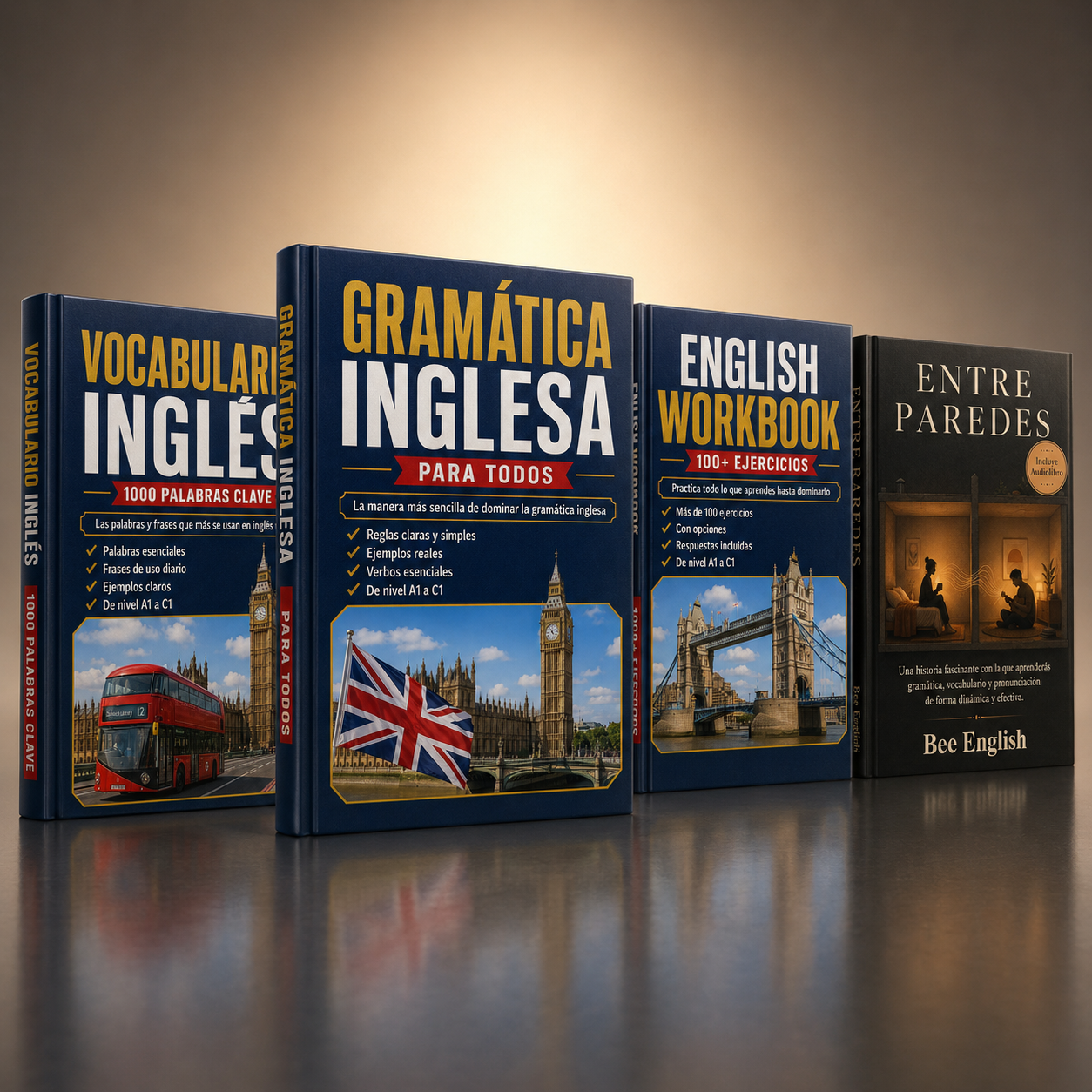 Pack completo BeeEnglish: Gramática, Vocabulario, English Workbook y Entre Paredes